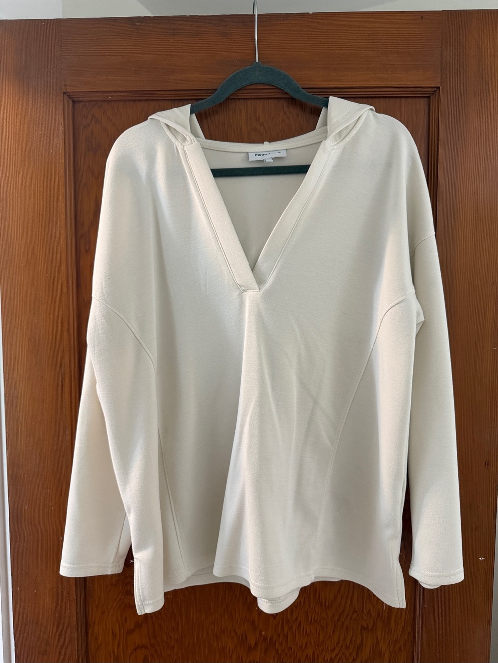 Motherhood Cream V-Neck Hooded Pullover - Maternity sweatshirt Small